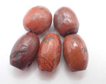 5 pcs big FOCAL JASPER STONE trade beads Africa antique Nigeria Benin old estate