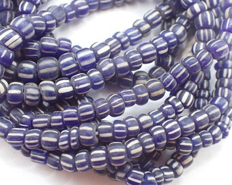 3 strand lot cobalt BLUE striped JAVA GLASS trade beads handmade tribal Indonesia