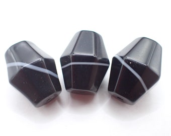 trio striking BANDED faceted Sulemani AGATE STONE trade beads African collection