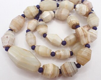 24" strand BANDED WHITE AGATE stone trade beads old tribal African collection
