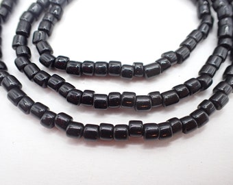 24" black flat ended 4 x 5 mm Czech glass trade beads tribal spacers estate