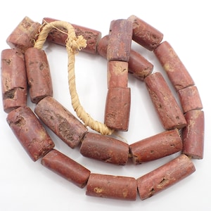 Perline di pietra di bauxite da 28&quot; fatte a mano, tribali, organiche, africane, in pietra pipa