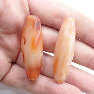 pair large antique AGATE CARNELIAN STONE trade beads old tribal African estate
