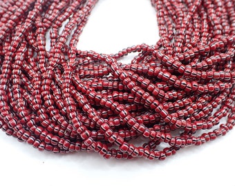 28" strand maroon striped Czech glass seed trade beads African tribal size 5/0