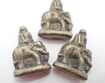 trio elephant brass metal amulet charms Buddhist Thai Asian trade Ganesh statue