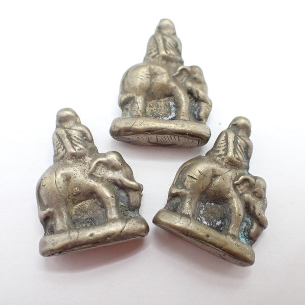 trio elephant brass metal amulet charms Buddhist Thai Asian trade Ganesh statue