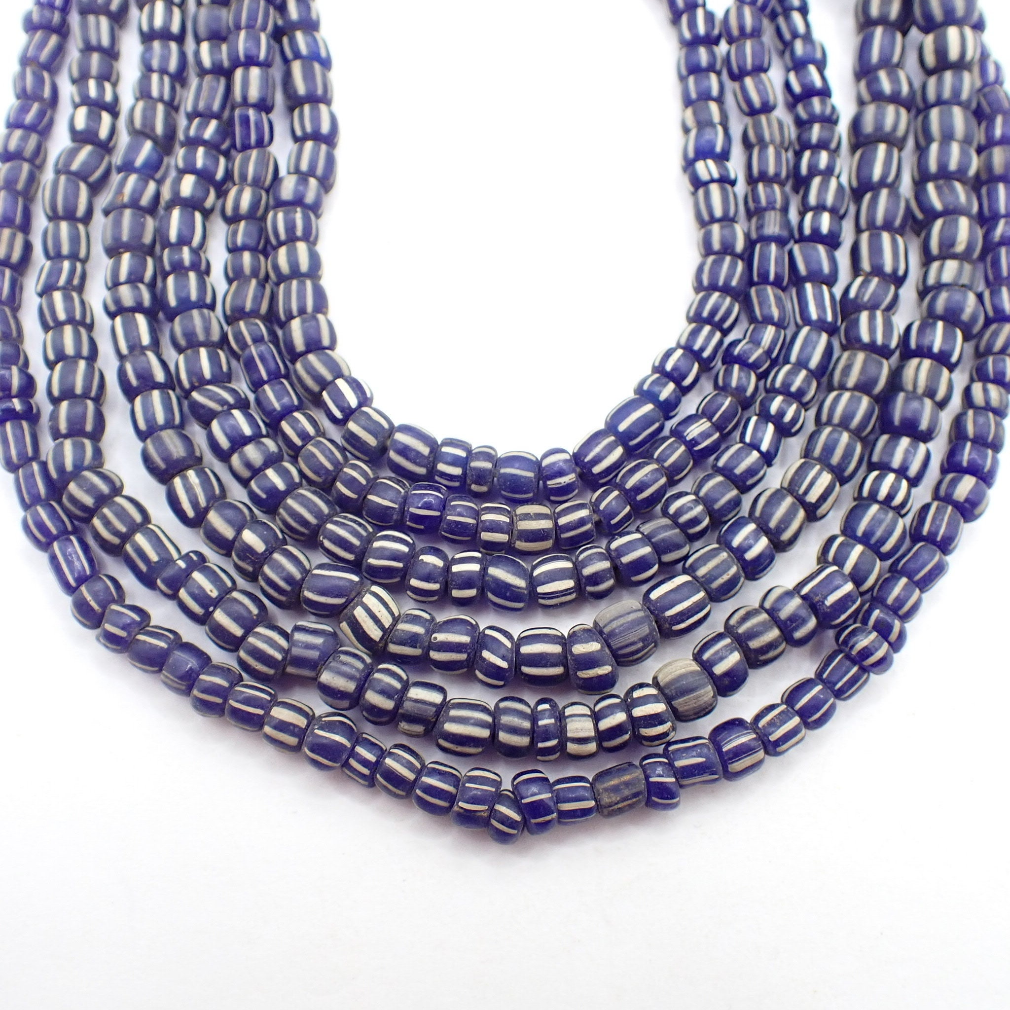 3 Strand Lot Cobalt BLUE Striped JAVA GLASS Trade Beads Handmade Tribal  Indonesia -  India
