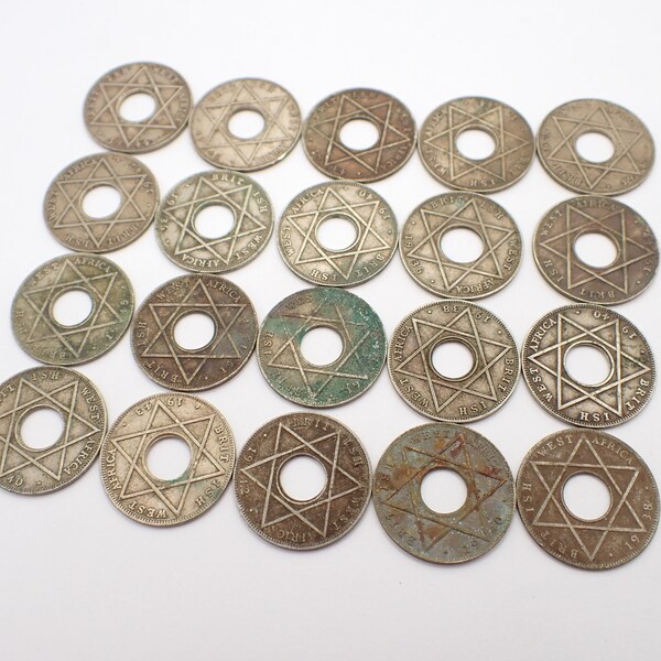 20 pcs BRITISH WEST AFRICAN 1/10 penny coins beads currency trade