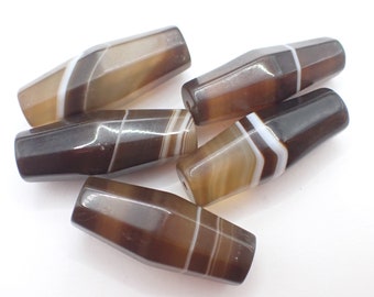 5 pcs big BANDED faceted Sulemani AGATE STONE trade beads Africa old estate