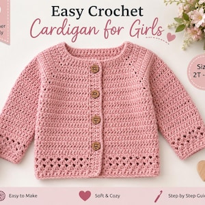 Modello facile per cardigan all'uncinetto per bambine / Cardigan per neonate facile da realizzare, guida passo passo per principianti / Download immediato