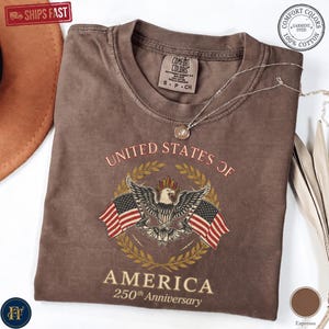 Camiseta comemorativa do 250º aniversário dos EUA com águia, Comfort Colors®, brasão heráldico patriótico, bandeira, herança 1776-2026, EUA, vintage, pesada, presente.
