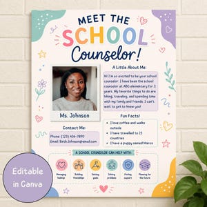 Meet the School Counselor Flyer Template | School Counselor Introduction Poster | Welcome Back to School Printable & Digital | All About Me