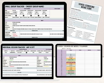 School Counseling Bundle - Digital Small Group and Individual Sessions Lesson and Progress Tracker, Weekly Planner & Printable Intake Forms