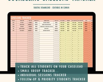 Counseling Caseload Tracker - Student, Group, Individual Session, Follow-Up, Referral Log - School Counseling