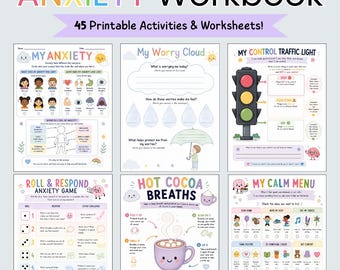 Kids Anxiety Workbook | Printable Coping Skills & Calming Activities | School Counselor | Emotional Regulation and  Mindfulness Worksheets