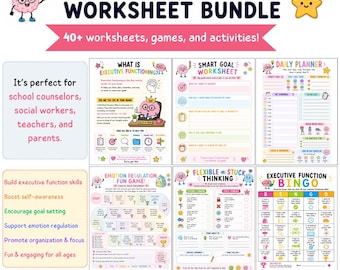 Executive Functioning Workbook & Activities For Kids | ADHD Support | School Counselor Resource | Focusing, Organization, SEL Skills