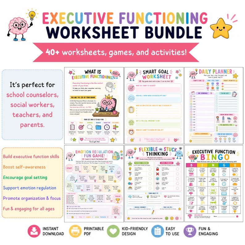 Executive Functioning Workbook & Activities For Kids | ADHD Support | School Counselor Resource | Focusing, Organization, SEL Skills image 1