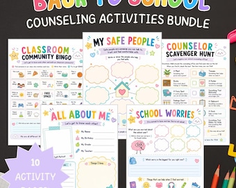 Back to School Counseling Activities Bundle | Printable SEL Worksheets for Elementary School Counselors | Icebreakers & Community Building