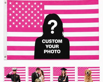Bandera estadounidense personalizada con foto, pancarta con foto personalizada, decoración de pared de poliéster de una sola cara con ojales y cuerda para dormitorio, fiesta o regalo.