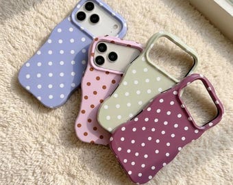 Morandi Polka Dot iPhone Case Wave Edge Frosted Cover for iPhone 17 16 15 14 13 Pro Max