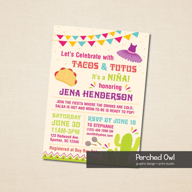Baby Shower Invitation Tacos And Tutus Baby Girl Spanish Etsy