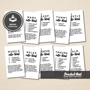 Tarjetas de receta de botella de rodillo de 5 ml - Aceites esenciales - Bienestar - Venta directa - Archivos de descarga instantánea - PDF - Difusor - Recetas de rodillos