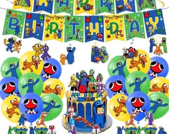 Rainbow and Friends Birthday Party Decor | Banner Balloons Cake Topper | Kids Party Decorations