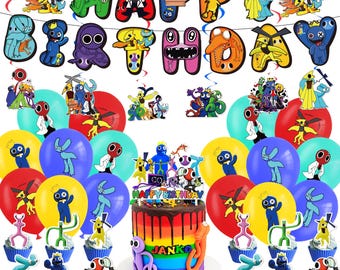 Rainbow and Friends Birthday Party Decor | Banner Balloons Cake Topper | Kids Party Decorations