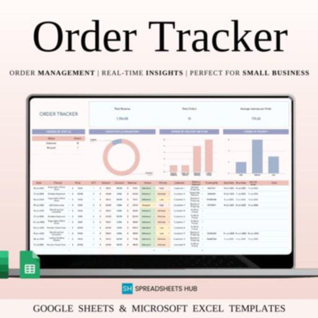 Order Tracker Spreadsheet Template for Google Sheets and Excel, Small ...