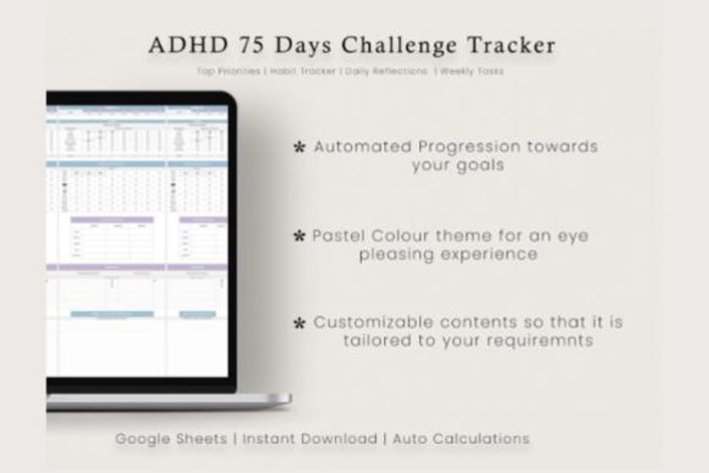 ADHD 75 Day Habit Tracker Google Sheets, Habit Building Spreadsheet ...