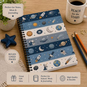 Space Explorer Spiral Notebook | Rocket Planet Astronomy Journal, Ruled Line Pages
