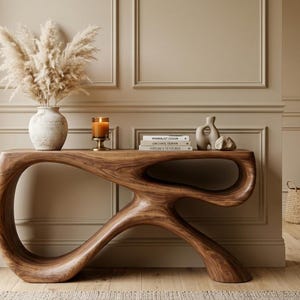Sculptural Solid Wood Console Table, Organic Modern Entryway Statement Furniture