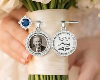Custom Wedding Memorial Lapel Pin, Boutonniere Photo Charm, Wedding Bouquet Charm for Bride, Memorial Pin for Groom, Remembering Loved Ones