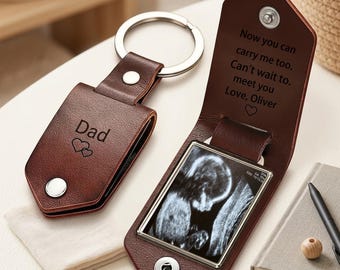 Porte-clés en cuir personnalisé à ultrasons, porte-clés personnalisé à ultrasons, porte-clés bosse, cadeau d'anniversaire papa de Bump, cadeau futur papa pour mari