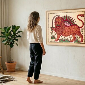 Rare Lion and Sun Iran Flag Restoration – 1880 Isfahan Persian Folk Art Poster - wall decor - wooden Canvas - frame - fine museum paper image 4