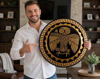 Ancient Greek Owl Hoplite Shield – Handmade Warrior Armor Replica, Historical Decor, LARP Cosplay Prop