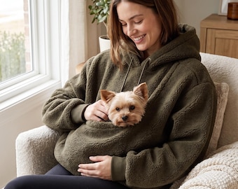 Oversized Fleece Pet Carrier Hoodie, Kangaroo Pouch Sweatshirt for Small Dogs Cats