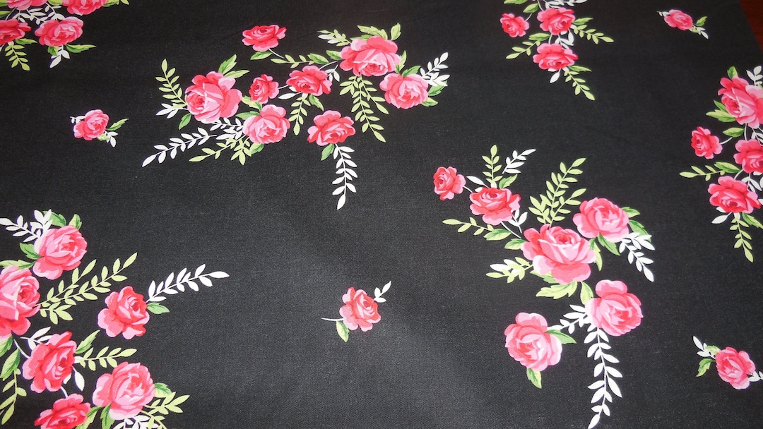 Starlet Red Roses Black Background Michael Miller Fabric 1 - Etsy