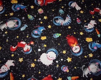 Space Animals / Black - Michael Miller Fabric 1 Yard