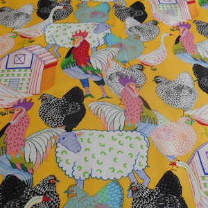 1 Yard Rainbow Roost Lemon Background Alexander Henry Fabric 8989C