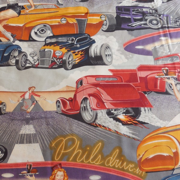 Phil's Drive In Pin-Up Fabric - Vintage Background - Alexander Henry Fabric 1 Yard 6767BR