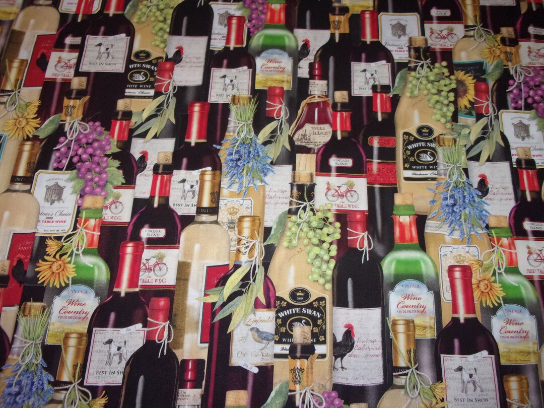 Uncork and Unwind / Wine Bottles 1 Yard Robert Kaufman Fabric Etsy
