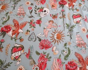 1 Yard Tell Tale Tattoo Slate Background Alexander Henry Fabric 8991C
