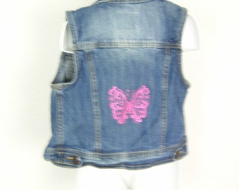 Great Colorful Embroidered Upcycled Cherokee Childs Jean Vest