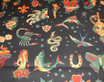 Alexander Henry tattoo Fabric Tea Back Ground 1 Yard 6236A - Etsy