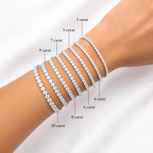 Pulsera de tenis de moissanita. 1,5-10 quilates. Pulsera apilable tipo infinito. Bañada en oro de 14 quilates. Pasa la prueba del detector de diamantes. Regalo perfecto.