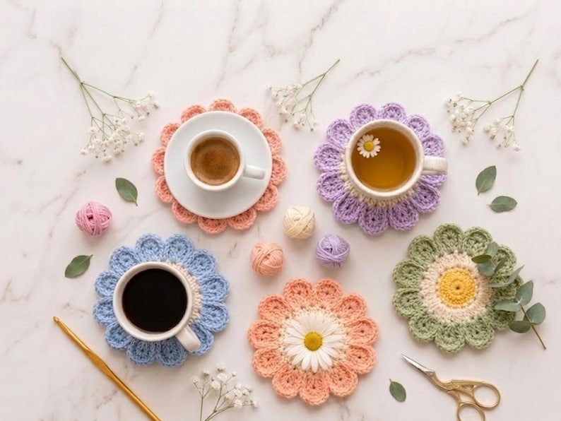 Table Decor Crochet daisy