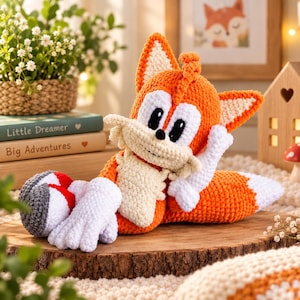 Two-Tailed Fox Crochet Pattern PDF, Orange Amigurumi Fox with Sneakers, Twin Tail Plush Toy, Instant Download
