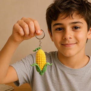 Crochet Corn Keychain Pattern (PDF Download), Beginner Amigurumi Vegetable Charm, Kawaii Food Keychain, Bag Charm Crochet Tutorial
