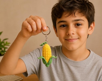 Crochet Corn Keychain Pattern (PDF Download), Beginner Amigurumi Vegetable Charm, Kawaii Food Keychain, Bag Charm Crochet Tutorial